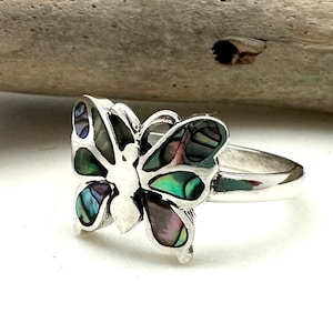 Butterfly Abalone Silver Ring 4-9  / Butterfly Natural Shell Ring / Open Wing Butterfly / Blue Green Abalone / Nature Lover / 925 Silver