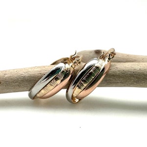 Tricolor Oval Hoop Earrings 23mm - Best Seller Two Tone Hoops - Light Gold Hoops - Everyday Gold Hoops - Goldfill - Rose Gold, Gold, Silver
