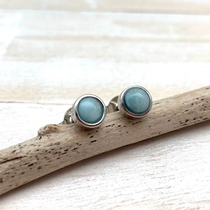 Larimar Silver Stud Earrings 10mm / Small Silver Larimar Post Earrings / Smooth Larimar Teardrop / Post In The Center / 925 Silver