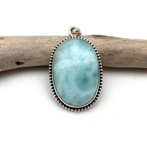 Larimar Silver Pendant 35mm / Oval Larimar Pendant / 925 Sterling / Natural Larimar