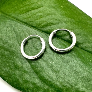 Small 14mm Endless Hoop Earrings - 14mm x 2mm Small Silver Hoops - 14mm 2mm gage Sterling Continuous Hoops - 925 Sterling