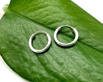 Small 14mm Endless Hoop Earrings - 14mm x 2mm Small Silver Hoops - 14mm 2mm gage Sterling Continuous Hoops - 925 Sterling