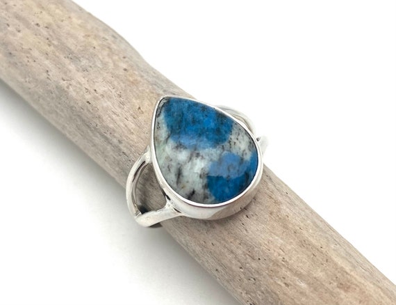 K2 Jasper Ring Size 7 / Blue Jasper Silver Ring / K2 Jasper Smooth Teardrop / K2 Blue and White / Sterling 925
