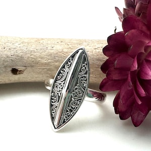 Marquee Bali Long Finger Ring / Vintage Inspired Ring / Long Finger Ring / Filigree Statement Ring /  size 6-10 / 925 Silver