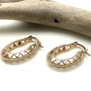 Tricolor Oval Hoop Earrings 25mm Gold Fill Three Tone Hoops - Southwestern Gold Hoops - Best Selling - Rose Gold, Gold and Silver