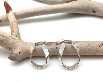 Silver Small Oval Hoop Earrings / Small Sterling Oval Hoops / Oval Ribbon Earrings / Silver Snap Post / Shiny Hoops / 925 Sterling Silver