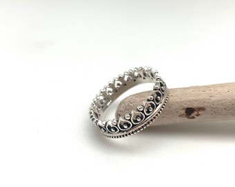 Oxidized Sterling Silver Crown Ring, Handmade Bali Lotus Design