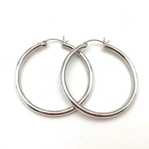 Medium Snap Post 40mm Hoop Earrings - Medium Silver Hoops - Medium Latch Hoops - 40mm Sterling Silver Hoops - 40mmx 3mm Hoops - 40mm Hoops