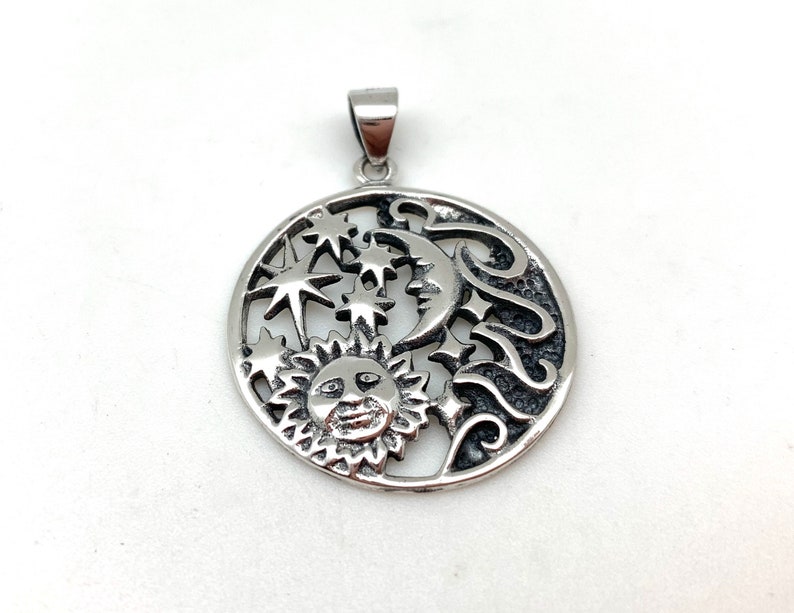 Moon and Sun Silver Pendant / Moon Sun Mandala Circle Pendant - Etsy