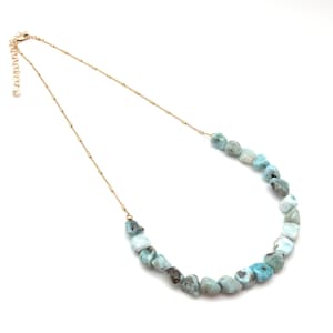 Marinar Gold Necklace // Natural Larimar Simple Necklace // 18k Gold Fill // 16”- 18” length