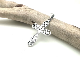 Silver Celtic Cross Pendant / Sterling Cross Necklace 30mm / Braided Cross 30mm Oxidized / Pendant / 925 Silver