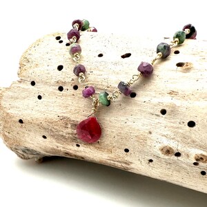 Green Pink Tourmaline Ruby Gold Bracelet // October Birthstone // Natural Green Pink Tourmaline and Ruby 7” // 18K Goldfill