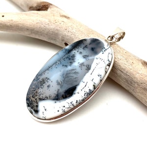 Dendrite Opal Pendant / Dendritic Opal Silver Pendant 50mm / Dendrite Agate Smooth Oval / Dendritic Opal Black and White / Sterling 925