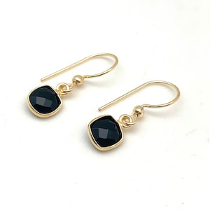 Black Onyx Gold Small Earrings 6mm // Dainty Square Onyx Earrings // Everyday Black Onyx // Bezel Set // Black Onyx