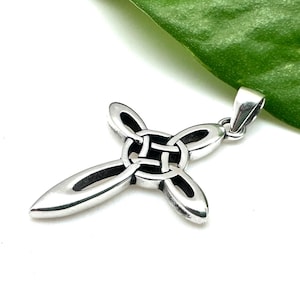 Silver Cross Pendant / Celtic Cross 27mm / Celtic Knot Cross / Solid Medium Weight / 925 Silver