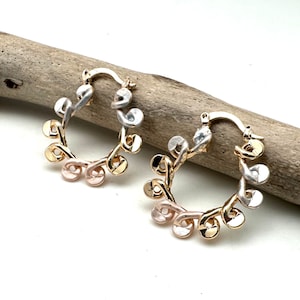 Tricolor Hoop Earrings 30mm - Gold Fill Three Tone Hoops - Layered Hoops - Everyday Gold- Best Selling - Rose Gold, Gold and Silver