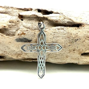 Silver Cross Pendant / Celtic Cross 32mm / Celtic Knot Cross / 925 Silver