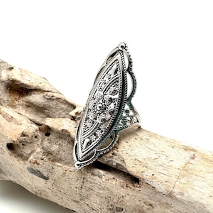 Mandala Vintage Long Finger Ring / Flower Inspiration Ring / Long Finger Ring / Filigree Statement Ring /  size 7, 8, 10, 11 / 925 Silver