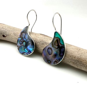 Abalone Silver Earrings / Silver Avalone Shell Tropical Earrings / Modern Simple Abalone / Sterling Silver