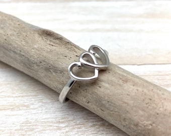 Heart Silver Ring / Double Heart Silver Heart / Open Heart Ring / Silver Heart Ring / Heart ring 5, 6, 7, 8, 9, 10 / 925 Sterling Silver