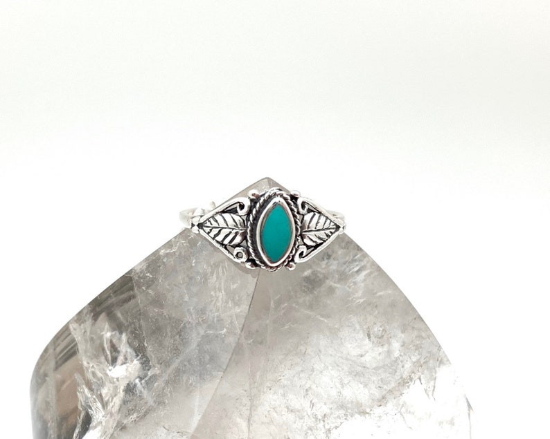 7 8 Turquoise Silver Ring Leaf Turquoise Ring Southwest Natural Turquoise Everyday Turquoise Ring for Women Size 5 10 6 9