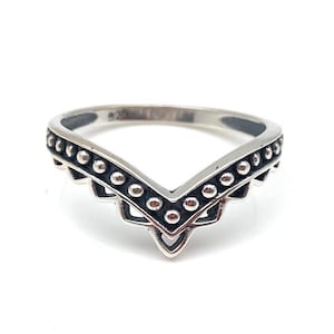Beads V Silver Ring / Sterling V Shape Ring / Mandala / Crown Ring / Stacking Ring /Oxidized / Size 4, 5, 6, 7, 8, 9, 10 / Nickel Free