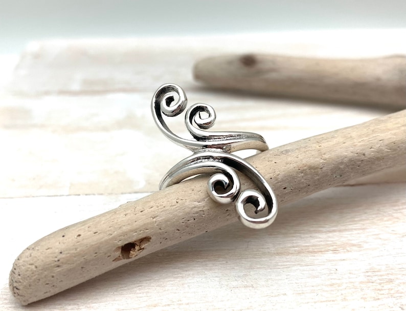 Silver Swirls Statement Ring Silver Swirl Cage Ring Long Statement Ring Flowers Swirls Meditation 925 Sterling Size 7 8 9