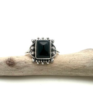 Black Onyx Bali Silver Ring / Black Onyx Square Ring / Natural Onyx / Women&#39;s Onyx Ring / Size 6, 7 / 925 Sterling