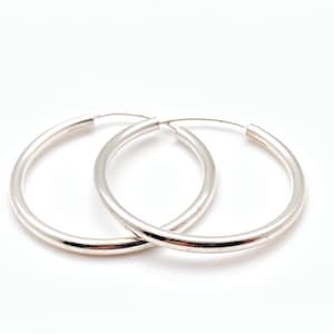 Medium 35mm Endless Hoop Earrings - 35mm x 2.5mm Medium Silver Hoops - Continuous Hoops - 35mm Sterling Silver Hoops - 35mm - 2.5mm Gage