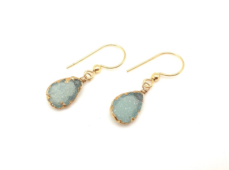 Blue Agate Druzy Earrings Gold Dipped Druzy Teardrop Earrings Small Drusey Earrings Ocean Agate Druzy Heart Druzy Goldfill