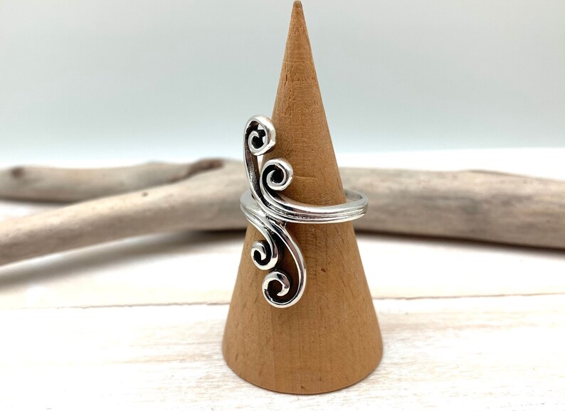 Silver Swirls Statement Ring Silver Swirl Cage Ring Long Statement Ring Flowers Swirls Meditation 925 Sterling Size 7 8 9