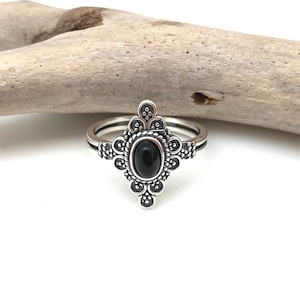 Black Onyx Bead Bali   Silver Ring 5-10 / Black Onyx Ring / Natural Onyx / Women&#39;s Onyx Ring / 925 Sterling