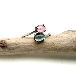 Multicolor Tourmaline Ring Size 6 - Pink Green Tourmaline Ring - Silver 925