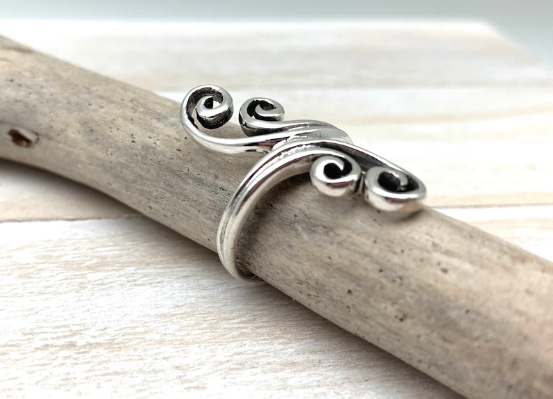 Silver Swirls Statement Ring Silver Swirl Cage Ring Long Statement Ring Flowers Swirls Meditation 925 Sterling Size 7 8 9