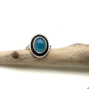 Blue Chalcedony Silver Ring 15mm/ Smooth Chalcedony Drop Ring / Healing Ring / Size 6, 7, 8 / 925 Sterling Silver