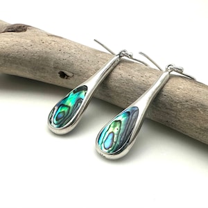 Abalone Silver Earrings / Silver Avalone Shell Long Earrings / Modern Simple Abalone / Sterling Silver