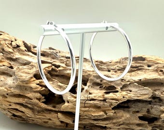 Sterling Silver Hoop Earrings: 40mm Lightweight Everyday Hoops