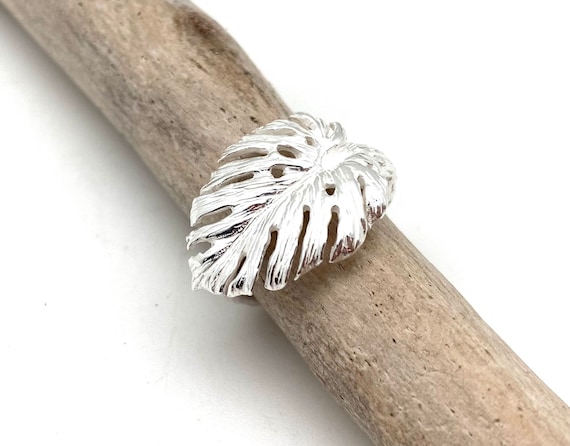 Silver Leaf Ring / Tropical Monstera Ring Adjustable 6-8 / Hawaiian Leaf / Wrap Around Monstera / 925 Sterling
