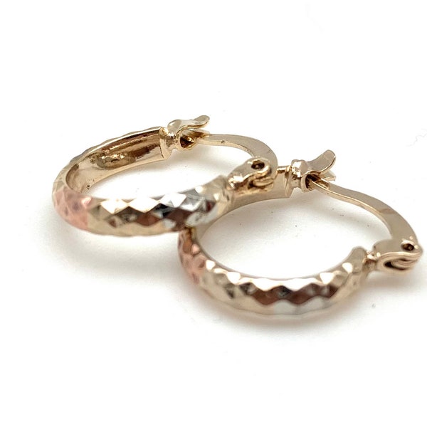 Tricolor Small Hoop Earrings 12mm - Gold Fill Three Tone Hoops - Layered Hoops - Everyday Gold- Best Selling - Rose Gold, Gold and Silver