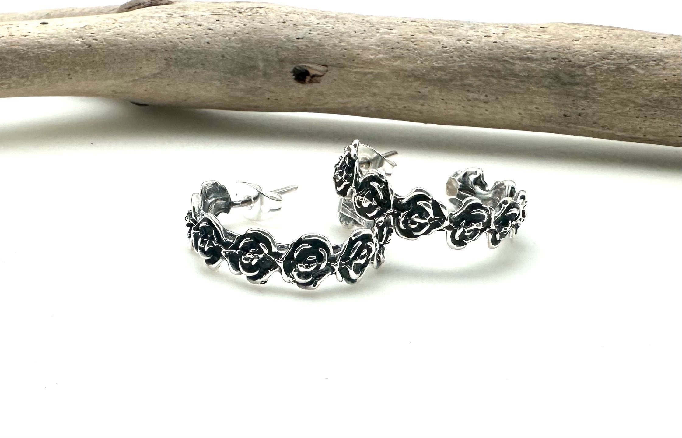 Qiandi Orecchini A Cerchio In Argento Sterling 925 – Forma Di Fiore, Fatti A Mano