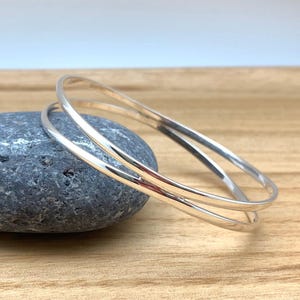 Double Band Silver Bangle / Simple Sterling Bangle / Modern Silver Bangle / Sterling Silver 925