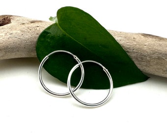 Thin Silver Endless Hoops - 1.5mm Skinny Earrings - Continuous - 925 Sterling