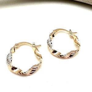 Tricolor twisted Hoop Earrings - Three Tone Hoops - Lightweight - Everyday Gold Hoops - Goldfill - Rose Gold, Gold, Silver - Tarnish Free