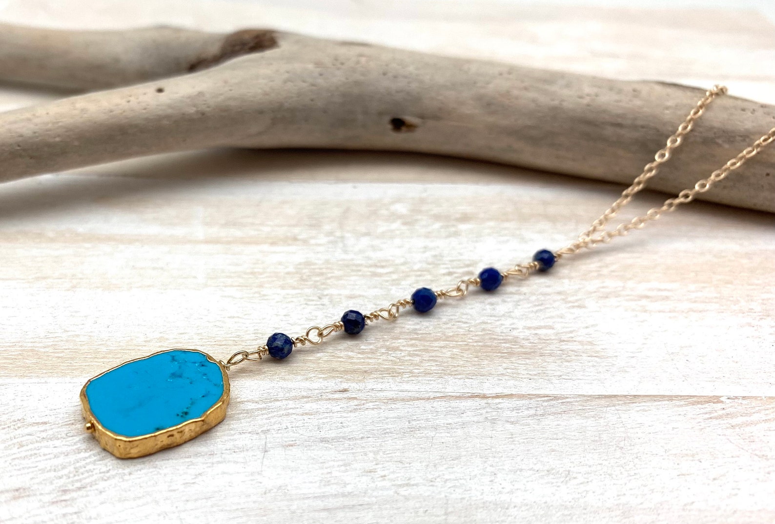 Turquoise Lapis Lazuli Gold Necklace / Sliced Turquoise Lapis - Etsy