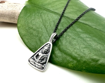 Meditating Buddha Necklace / Praying Buddha Silver Pendant / Peace and Harmony / Protective Charm / Amulet / 925 Silver / Oxidized