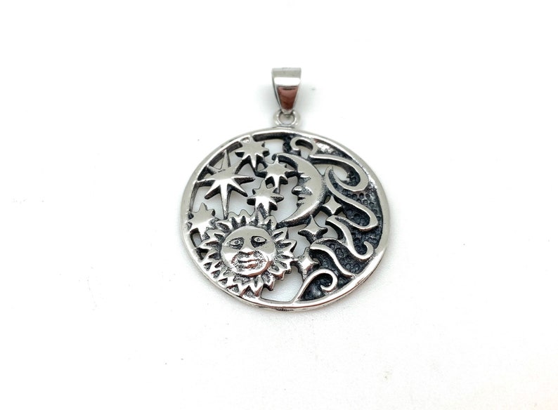 Moon and Sun Silver Pendant / Moon Sun Mandala Circle Pendant | Etsy
