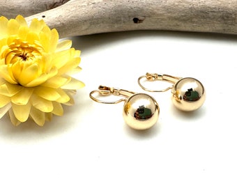 Orecchini pendenti in oro giallo 14 K con Round Gold Ball (leva della