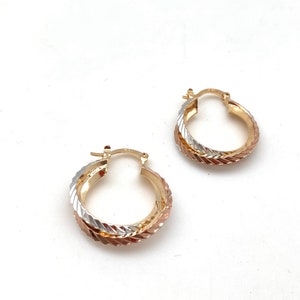 Tricolor Hoop Earrings D- Multicolor Tone Hoops - Light Gold Hoops - Everyday Gold Hoops - Goldfill - Rose Gold, Gold and Silver