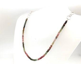 Watermelon Tourmaline Goldfill Necklace, Pink and Green Gemstone