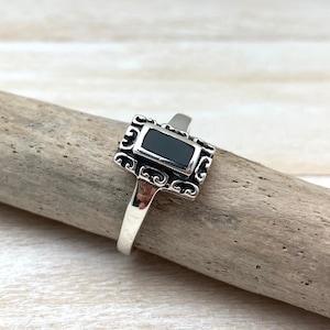 Black Onyx Small Rectangle Silver Ring / Black Onyx Square Ring / Natural Onyx / Women's Onyx Ring / Size 4, 5, 6, 7, 8, 9 / Sterling Silver